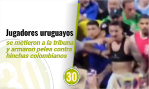 Jugadores uruguayos se metieron a la tribuna y armaron pelea contra hinchas colombianos